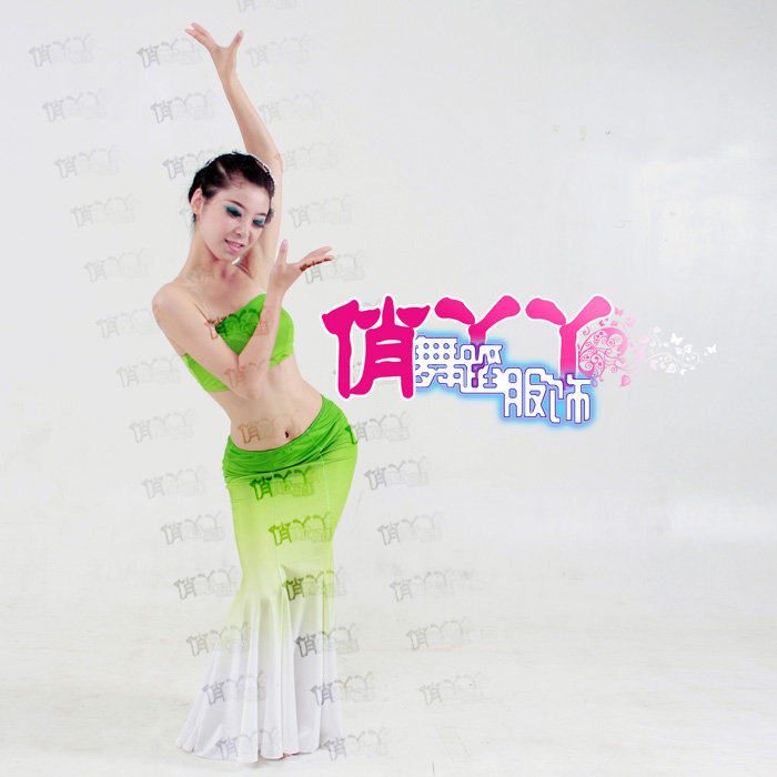 free shipping - Bamboo voice sound Dai nationality Dance table costume decorate \ nation stage match Women's wear Fishtail skirt peacock