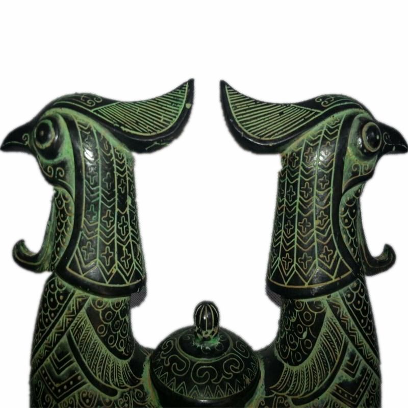 bronzeware to fake something antique Ornaments   two phoenixes Lotus Bottle   Antiques Collection     business affairs gift characteristic   temple Ornaments
