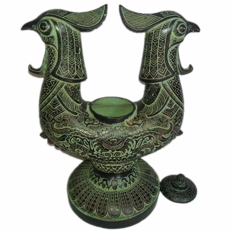 bronzeware to fake something antique Ornaments   two phoenixes Lotus Bottle   Antiques Collection     business affairs gift characteristic   temple Ornaments