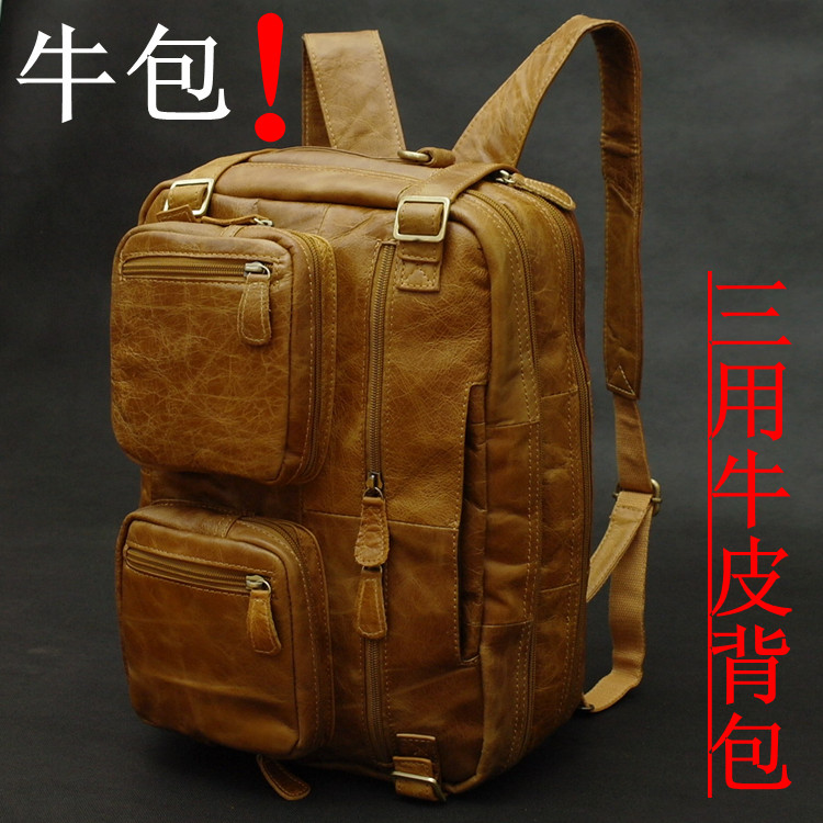 Retro BrownKorean version Retro genuine leather briefcase handbag cowhide man knapsack Backpack One shoulder Business package Men's bag Female bag